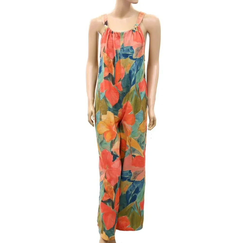 Free People We The Free Freebird Printed Jumpsuit Dress Wide Leg Cotton M 289692